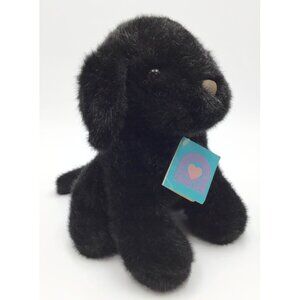 Vintage 1989 Heartline Black Lab Puppy Plush 10" Sitting Labrador Retriever Dog